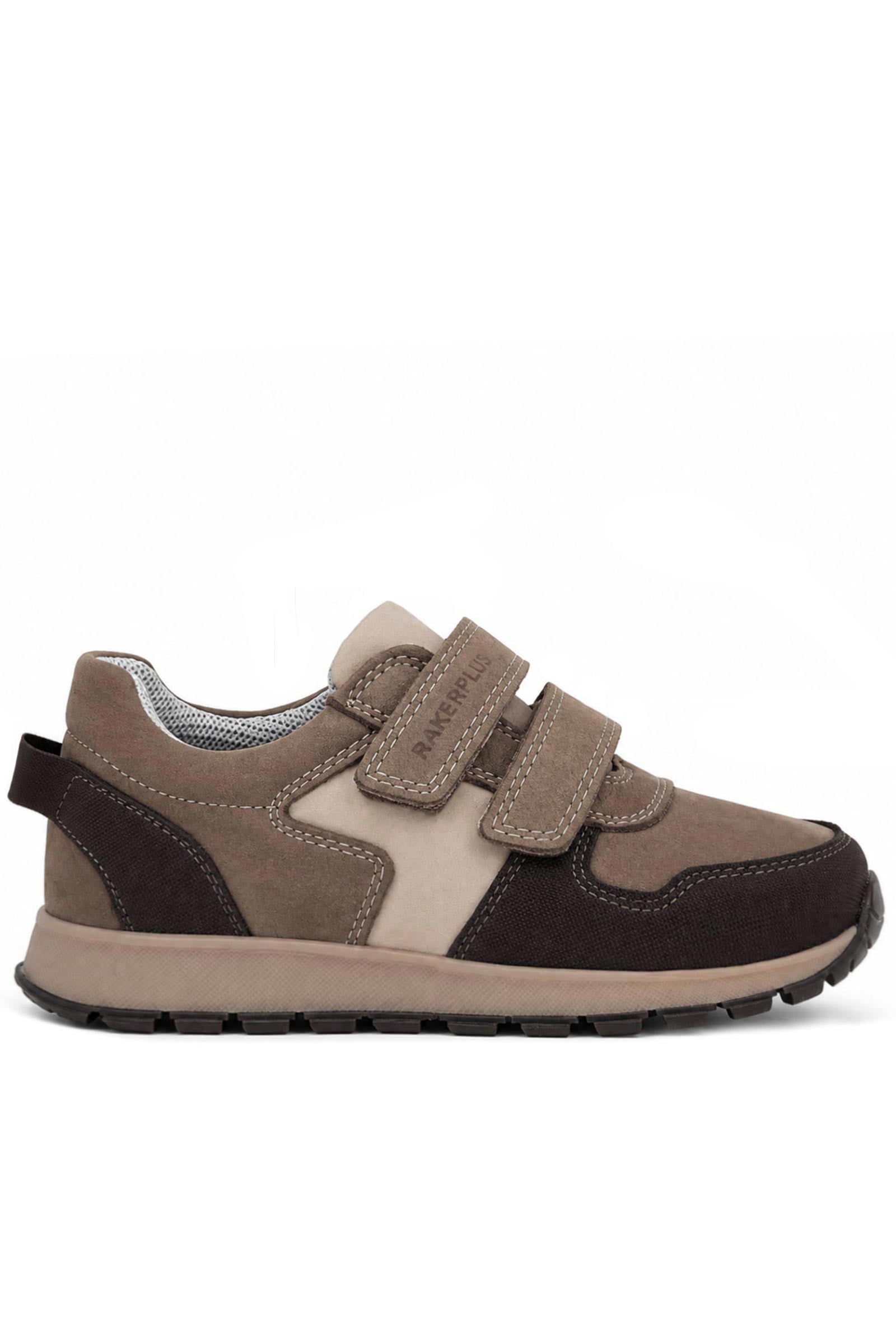 Rakerplus Hakiki Deri Cırt Cırtlı Kahve Vizon Çocuk Sneakers Spor Ayakkabı