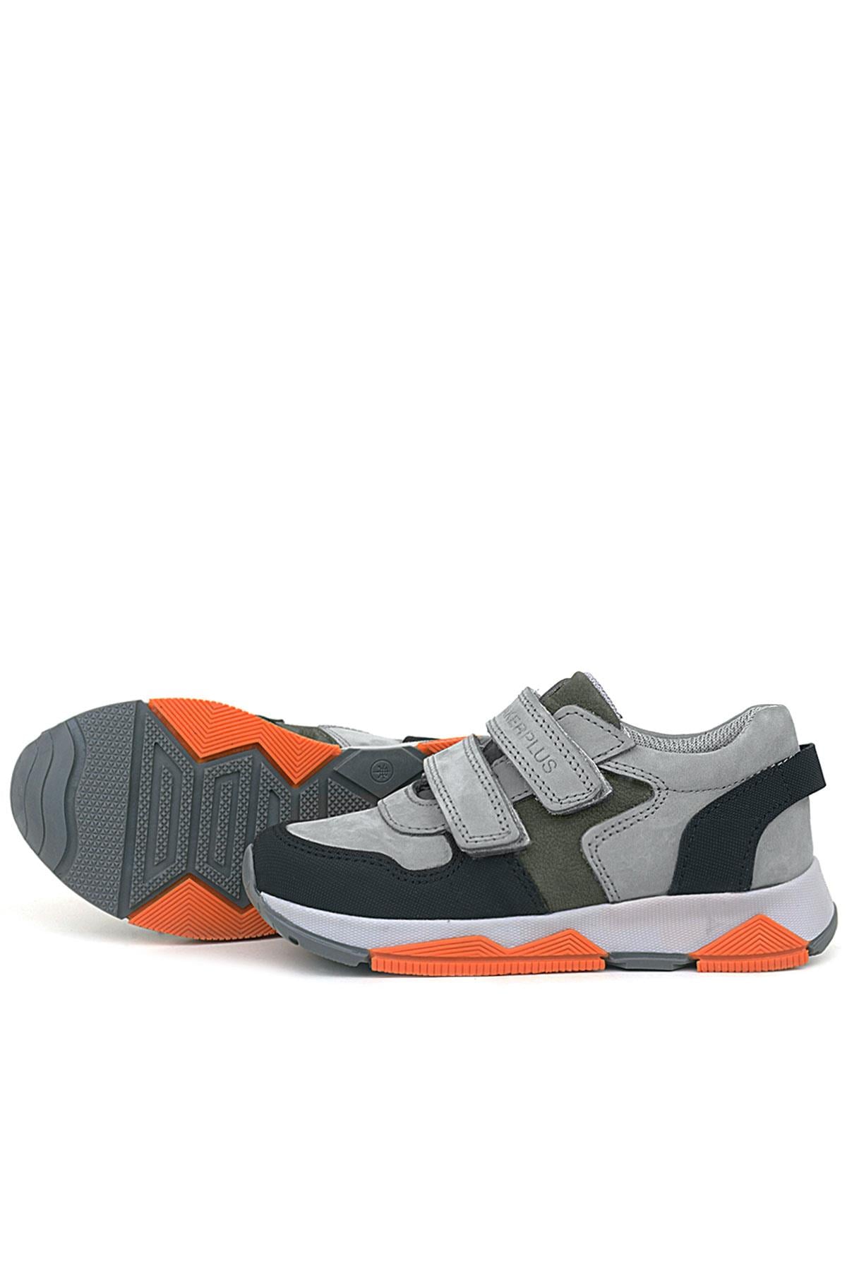 Rakerplus Hakiki Deri Gri Siyah Çocuk Sneakers Spor Ayakkabı