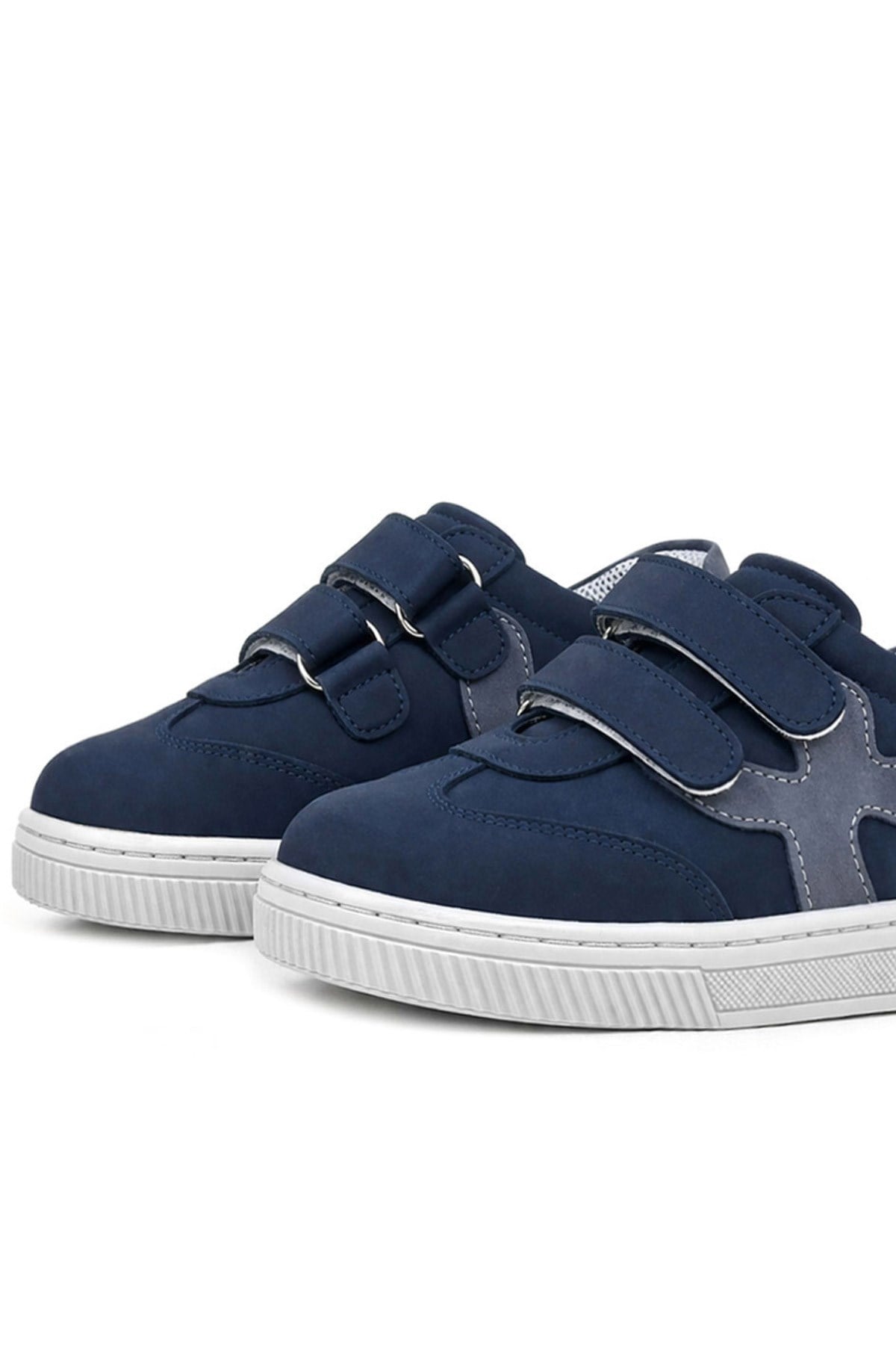 Rakerplus Hakiki Deri Lacivert Gri Cırtlı Çocuk Spor Ayakkabı
