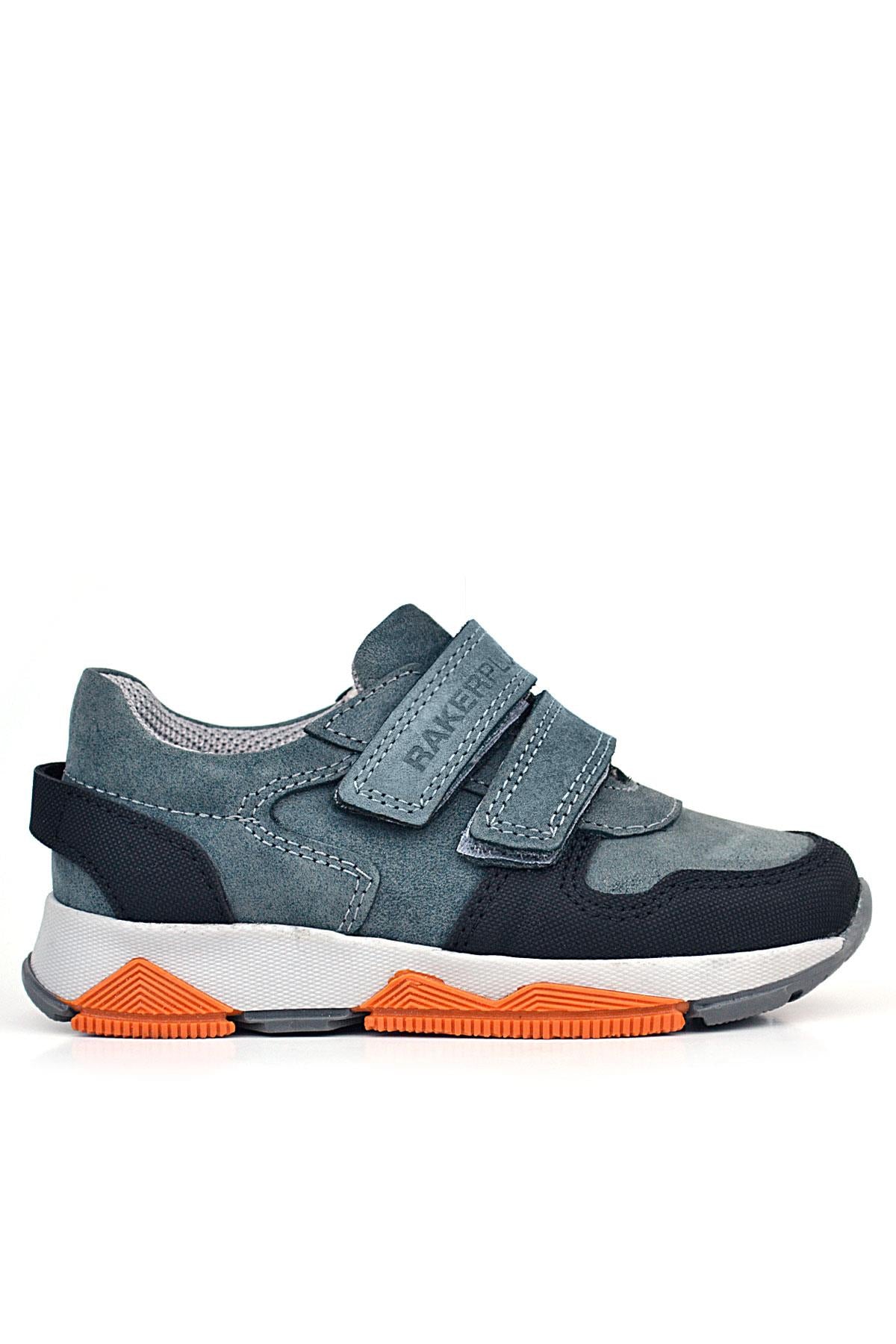 Rakerplus Hakiki Deri Koyu Gri Çocuk Cırtlı Sneakers Spor Ayakkabı