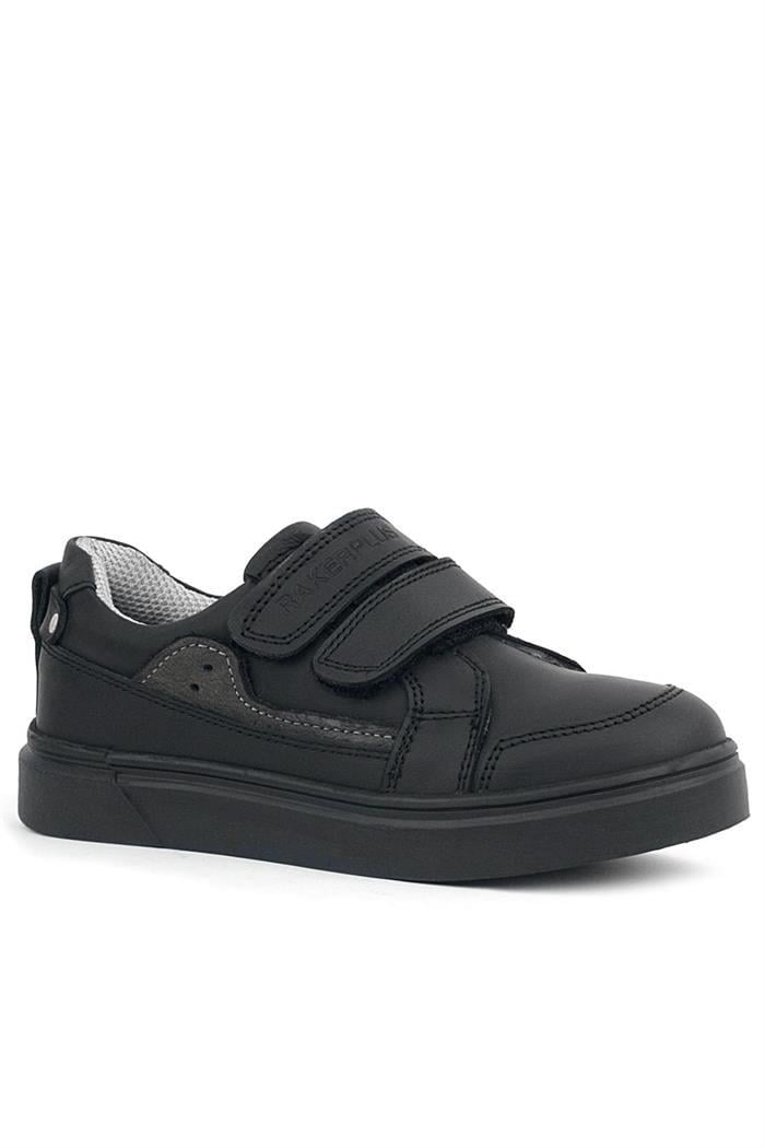 Rakerplus Siyah Hakiki Deri Cırtlı Erkek Çocuk Sneaker Ayakkabı