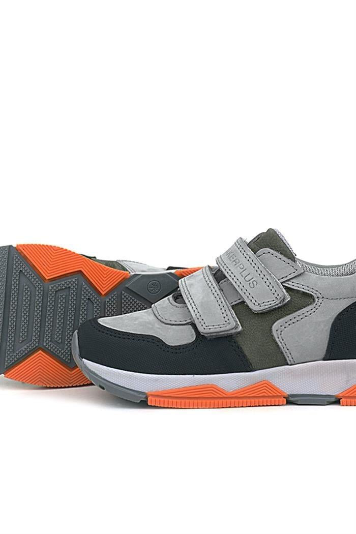Rakerplus Hakiki Deri Gri Siyah Çocuk Sneakers Spor Ayakkabı
