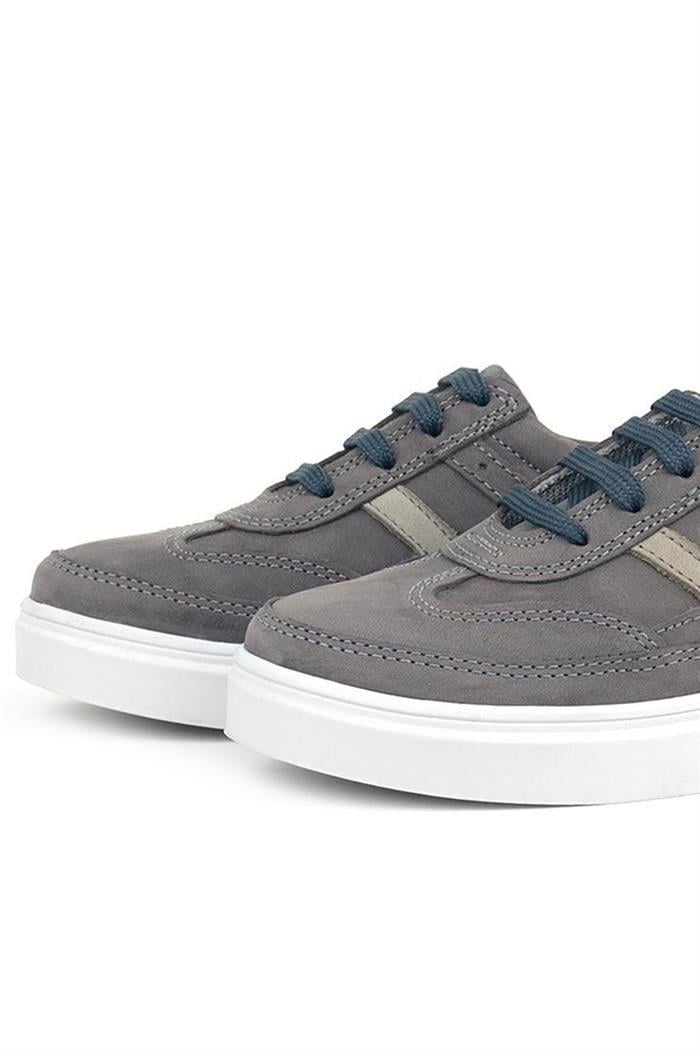 Rakerplus Gri Hakiki Deri Bağcıklı Erkek Çocuk Sneaker Ayakkabı