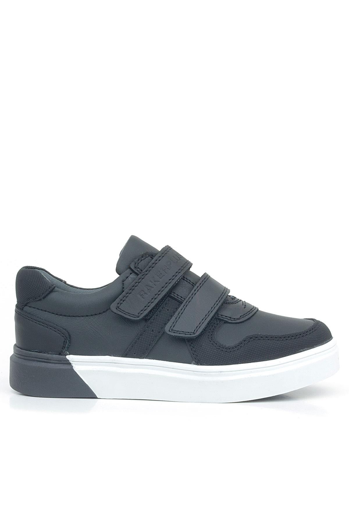 Rakerplus Hakiki Deri Siyah Beyaz Cırtlı Erkek Çocuk Sneaker