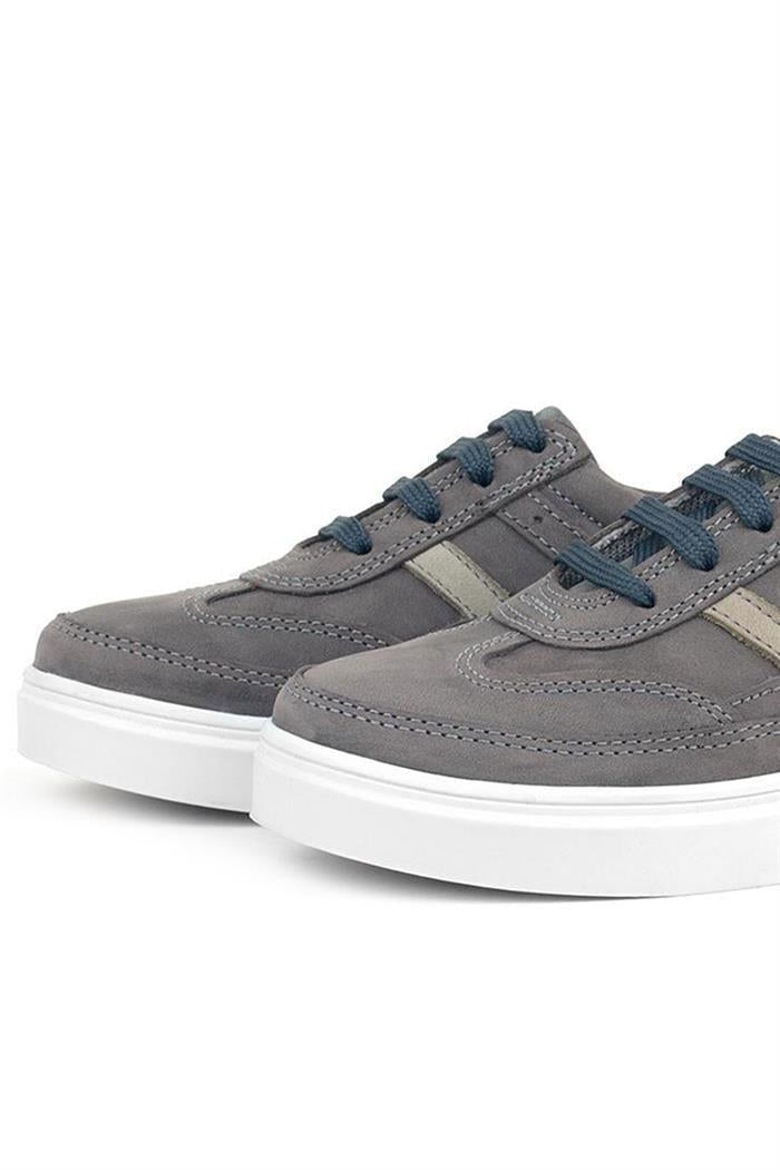 Rakerplus Gri Hakiki Deri Bağcıklı Erkek Çocuk Sneaker Ayakkabı
