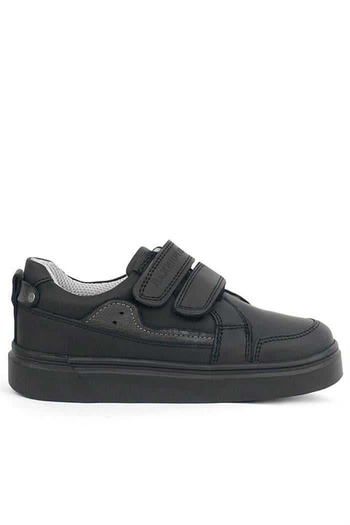 Rakerplus Siyah Hakiki Deri Cırtlı Erkek Çocuk Sneaker Ayakkabı