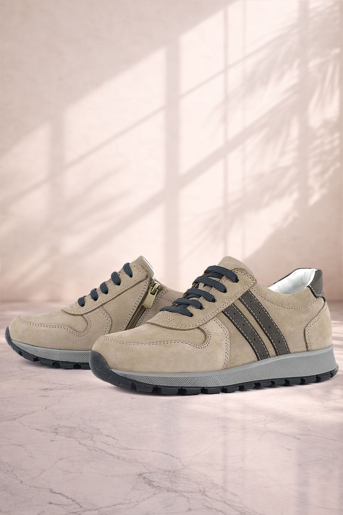 Rakerplus Deri Kum Rengi Fermuarlı Spor Ayakkabı Sneaker