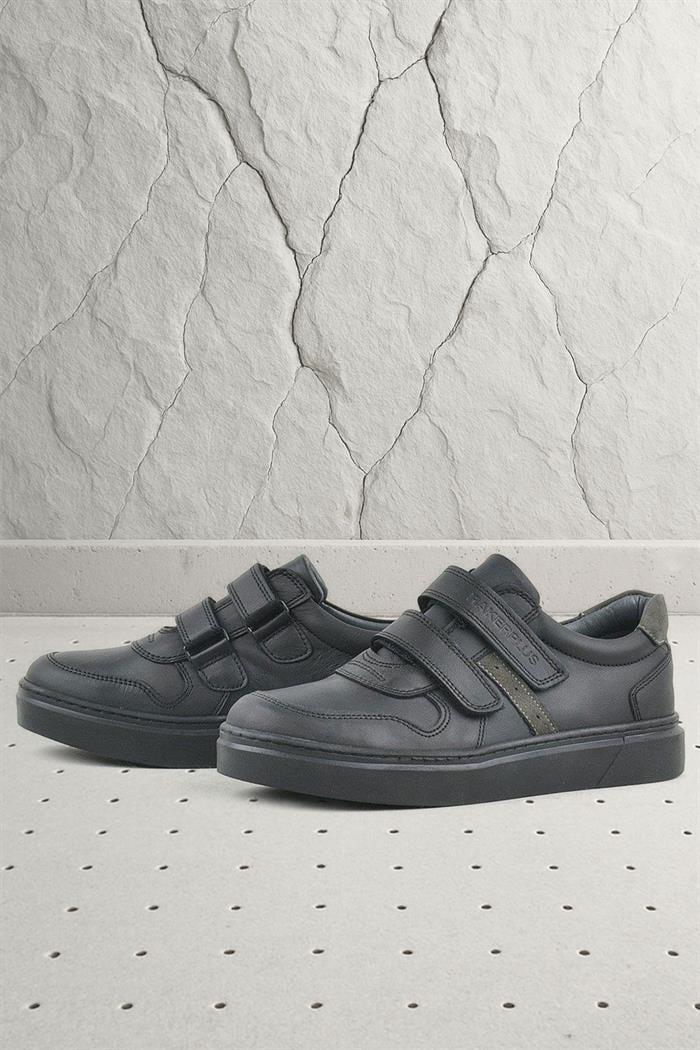 Rakerplus Hakiki Deri Siyah Cırtlı Erkek Çocuk Sneaker Ayakkabı