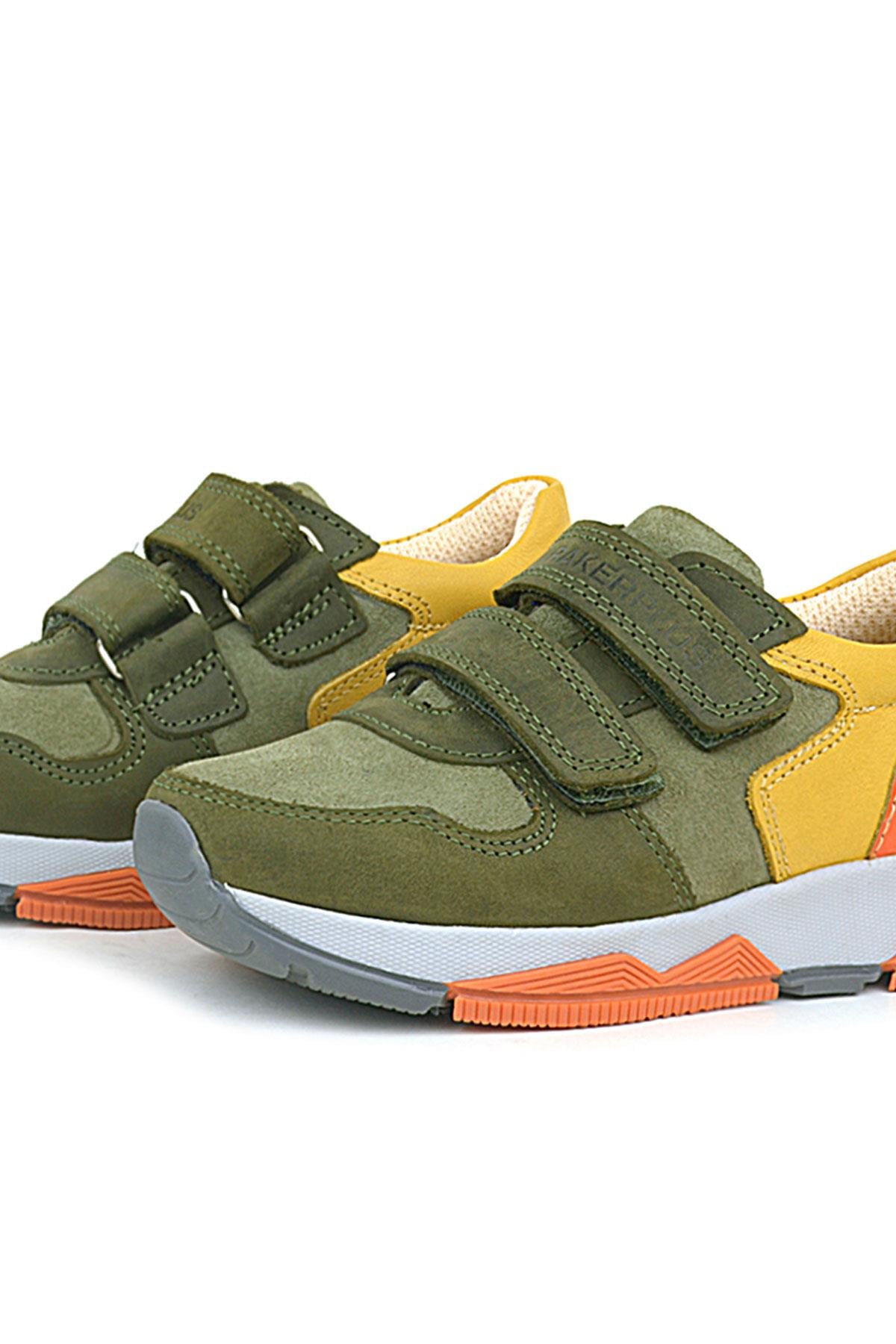 Rakerplus Hakiki Deri Haki Turuncu Sarı Çocuk Sneakers Spor Ayakkabı