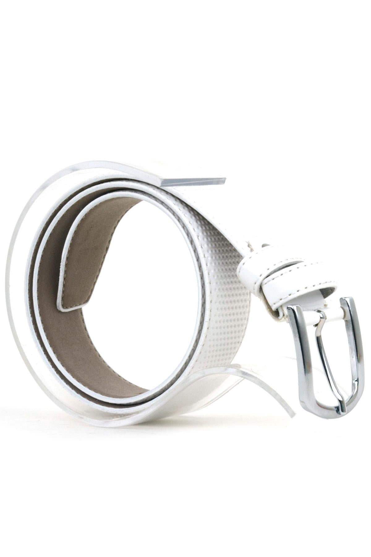 Beyaz 3 cm Klasik Metal Tokalı Rugan Erkek Çocuk Kemer