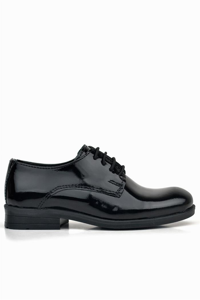 Rakerplus Hakiki Deri Siyah Rugan Bağcıklı Oxford Çocuk Okul Ayakkabısı