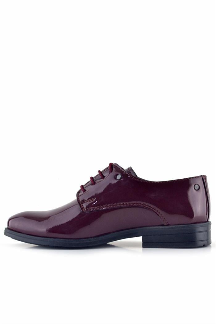 Rakerplus Bordo Rugan Bağcıklı Metal Detaylı Oxford Çocuk Klasik Ayakkabısı