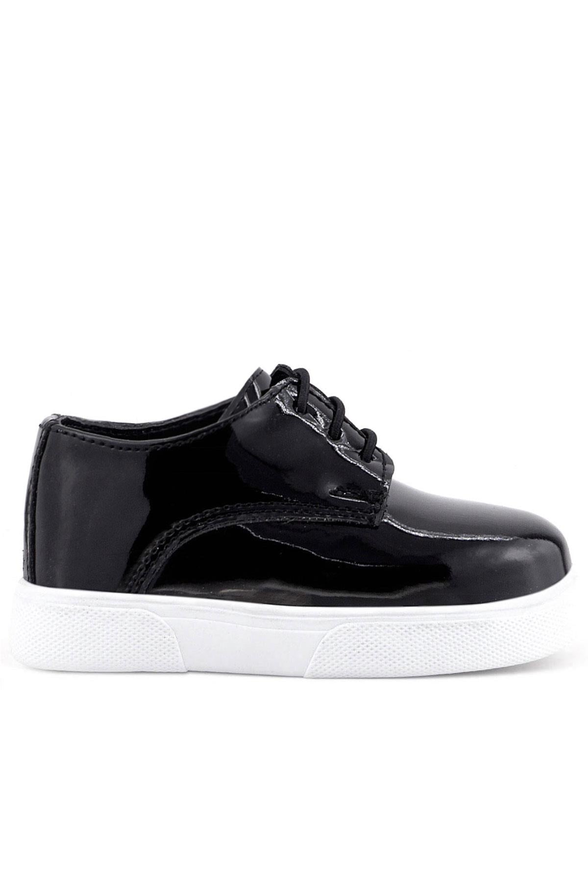 Rakerplus Derby Siyah Rugan Beyaz Taban Çocuk Klasik Ayakkabı