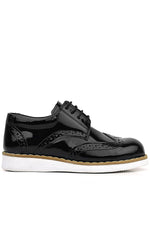 Rakerplus Hidra Siyah Rugan Beyaz Tabanlı Bağcıklı Erkek Çocuk Klasik Ayakkabı