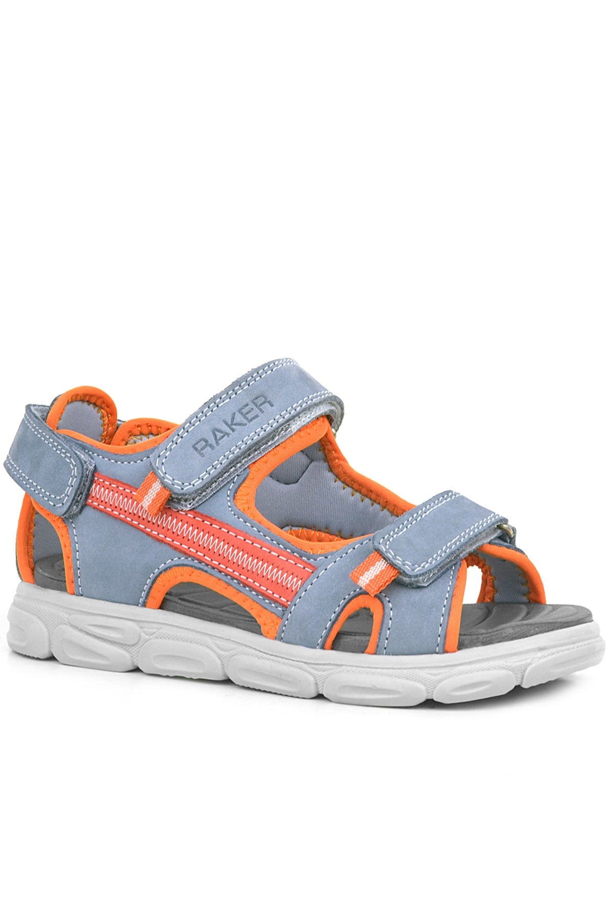 Hakiki Deri Buz Gri Turuncu Çocuk Sandalet Ayakkabı