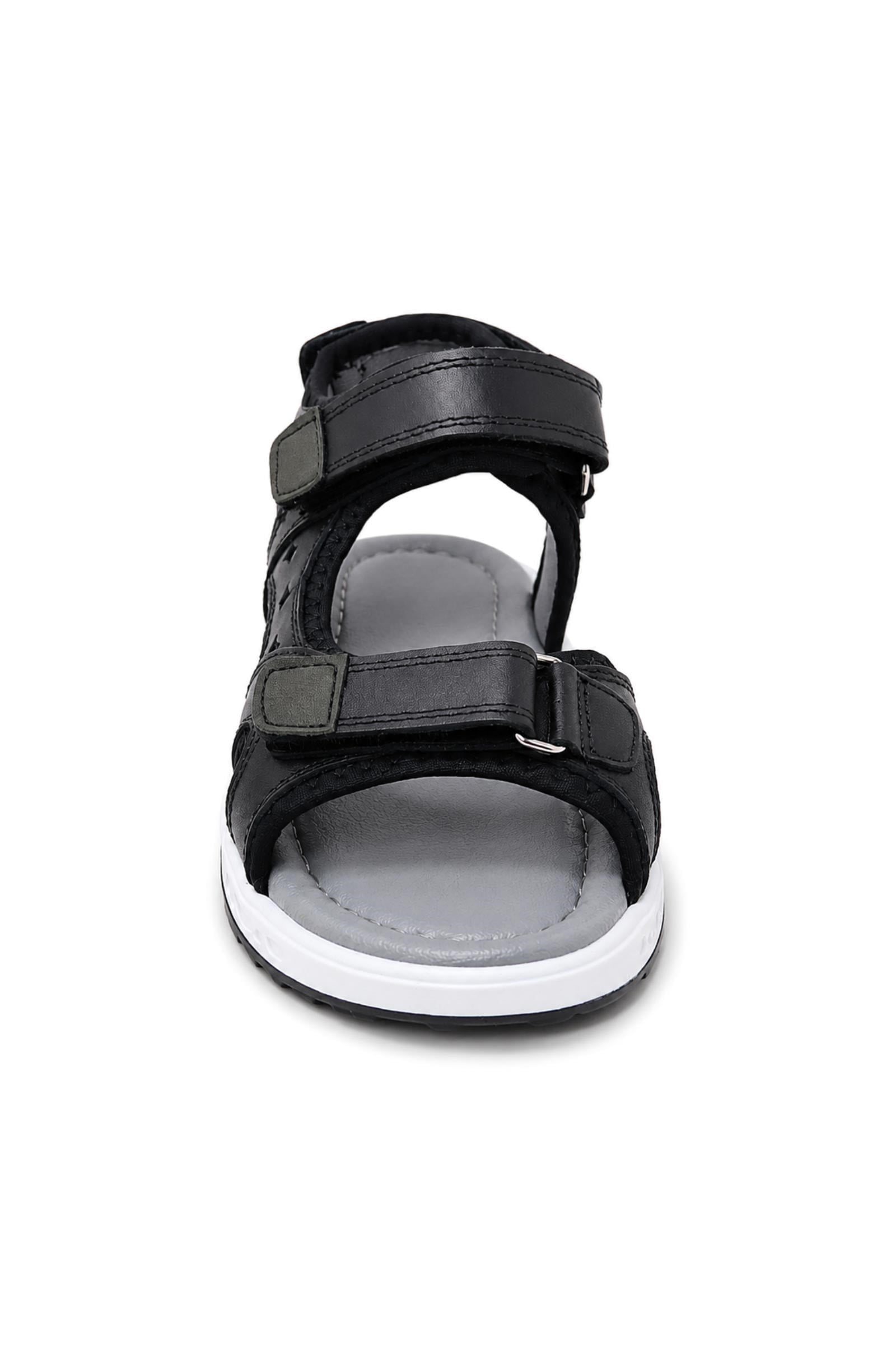Rakerplus Hakiki Deri Siyah Konfor Tabanlı Cırtlı Çocuk Sandalet