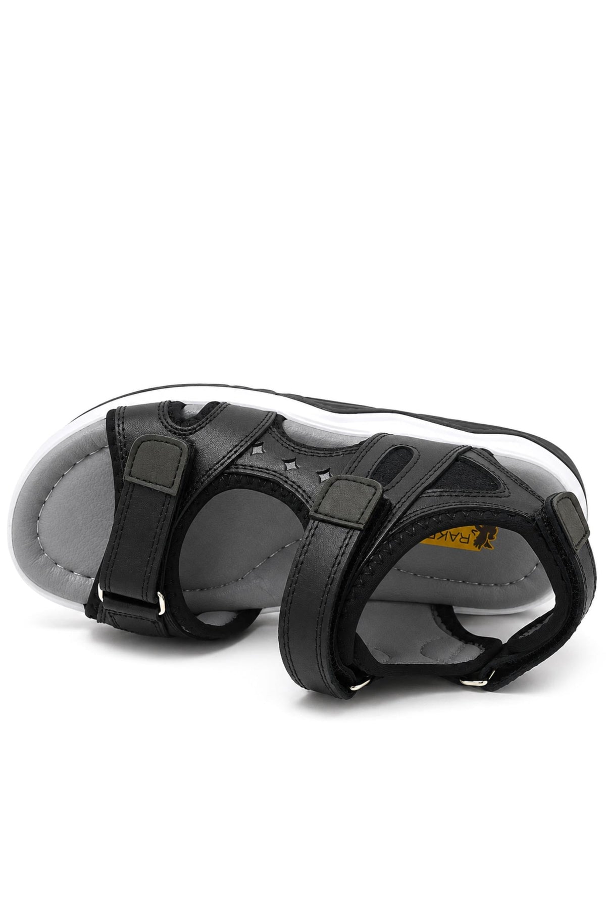 Rakerplus Hakiki Deri Siyah Konfor Tabanlı Cırtlı Çocuk Sandalet