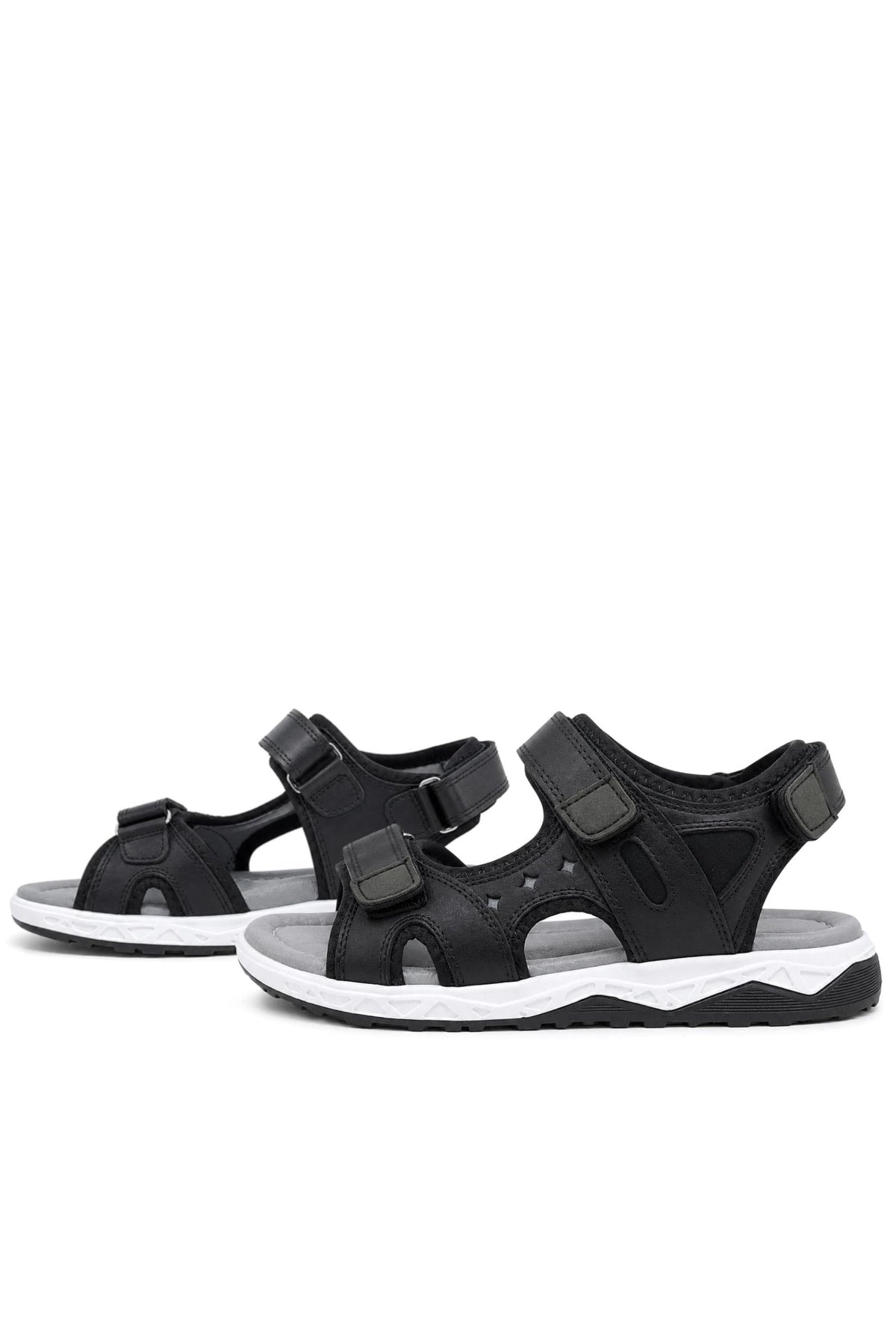 Rakerplus Hakiki Deri Siyah Konfor Tabanlı Cırtlı Çocuk Sandalet