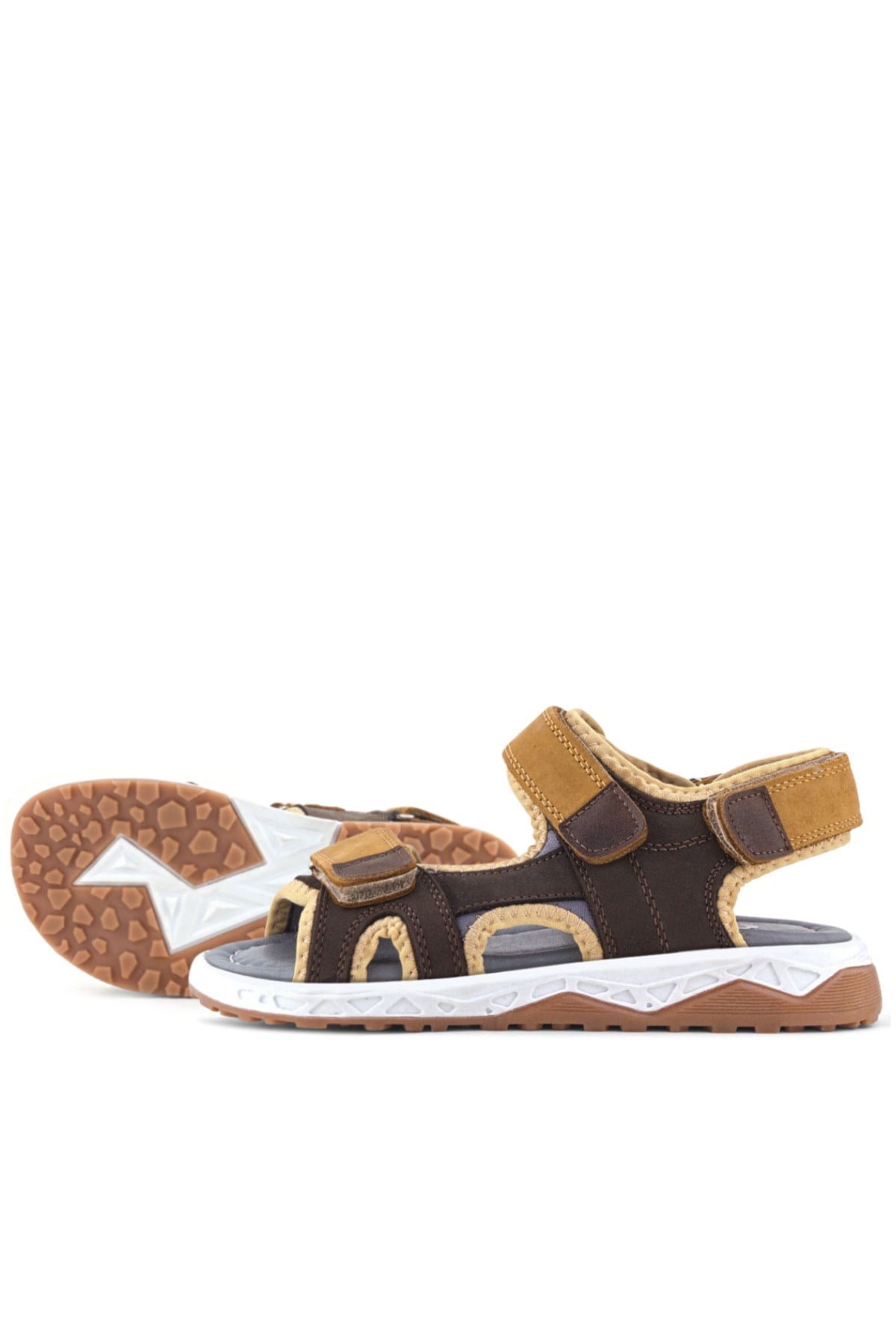 Rakerplus Hakiki Deri Kahve Taba Rengi Cırtlı Çocuk Sandalet