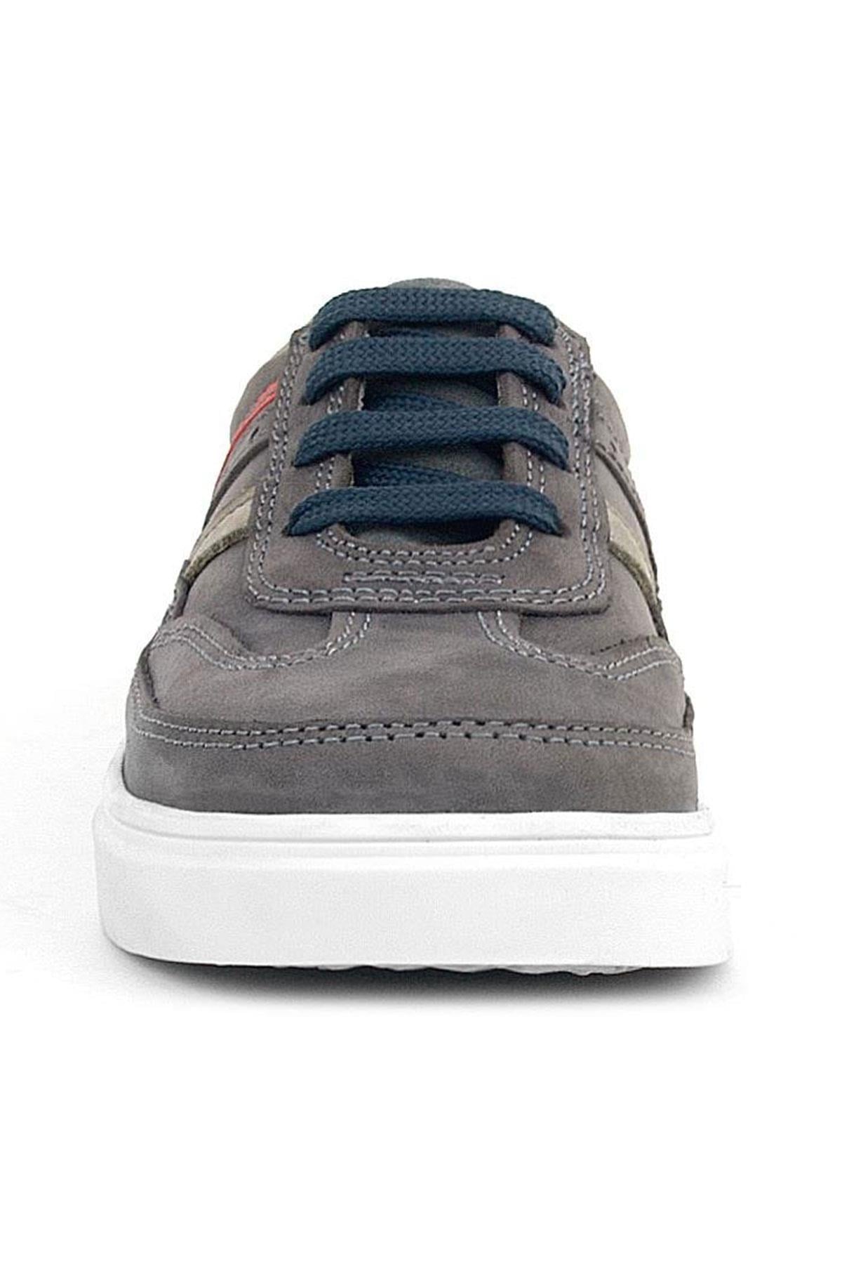 Rakerplus Gri Hakiki Deri Bağcıklı Erkek Çocuk Sneaker Ayakkabı