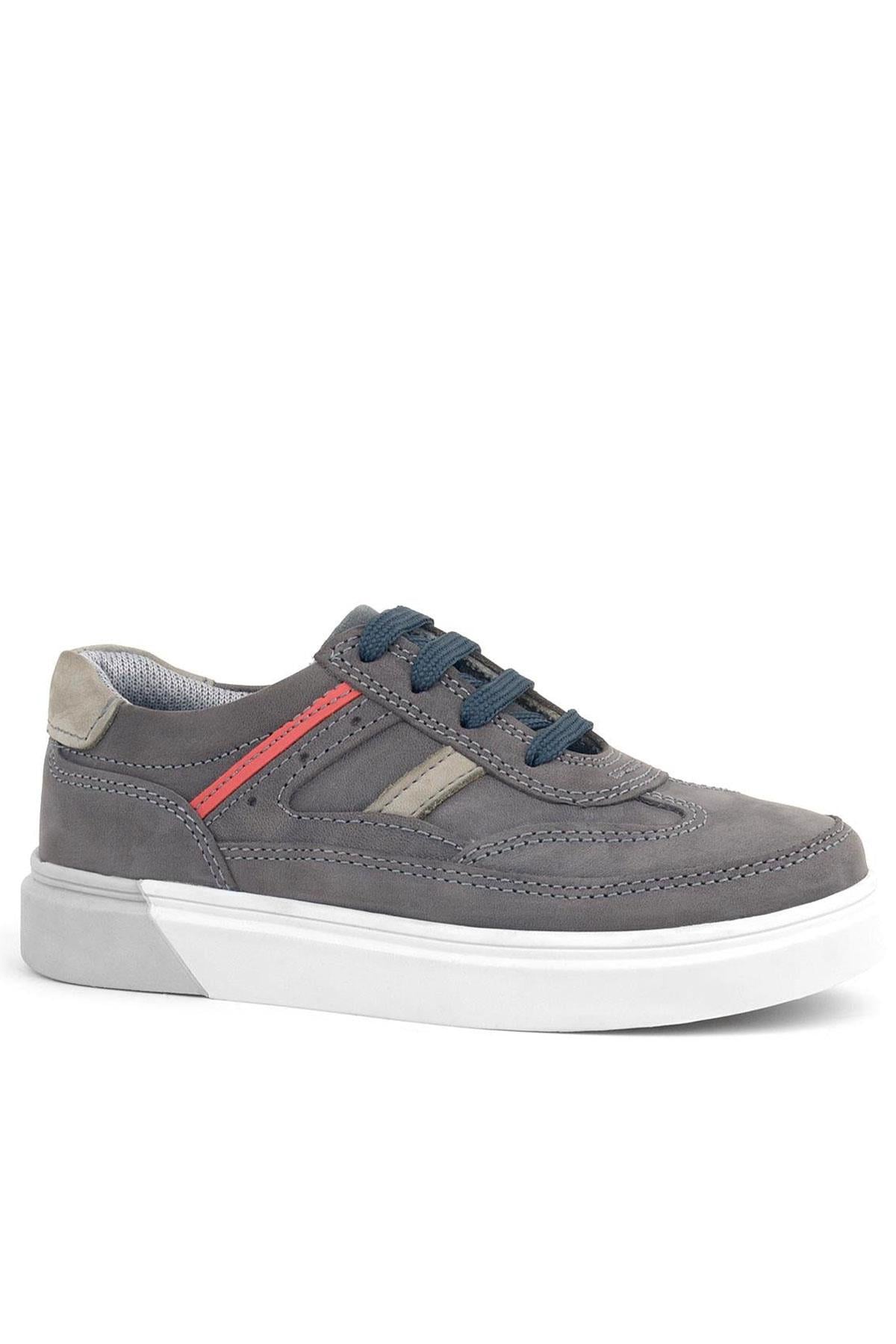 Rakerplus Gri Hakiki Deri Bağcıklı Erkek Çocuk Sneaker Ayakkabı