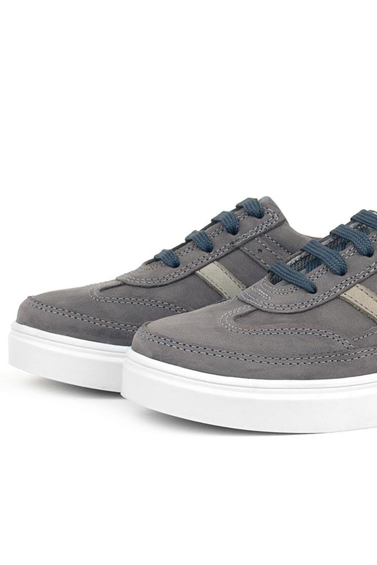 Rakerplus Gri Hakiki Deri Bağcıklı Erkek Çocuk Sneaker Ayakkabı