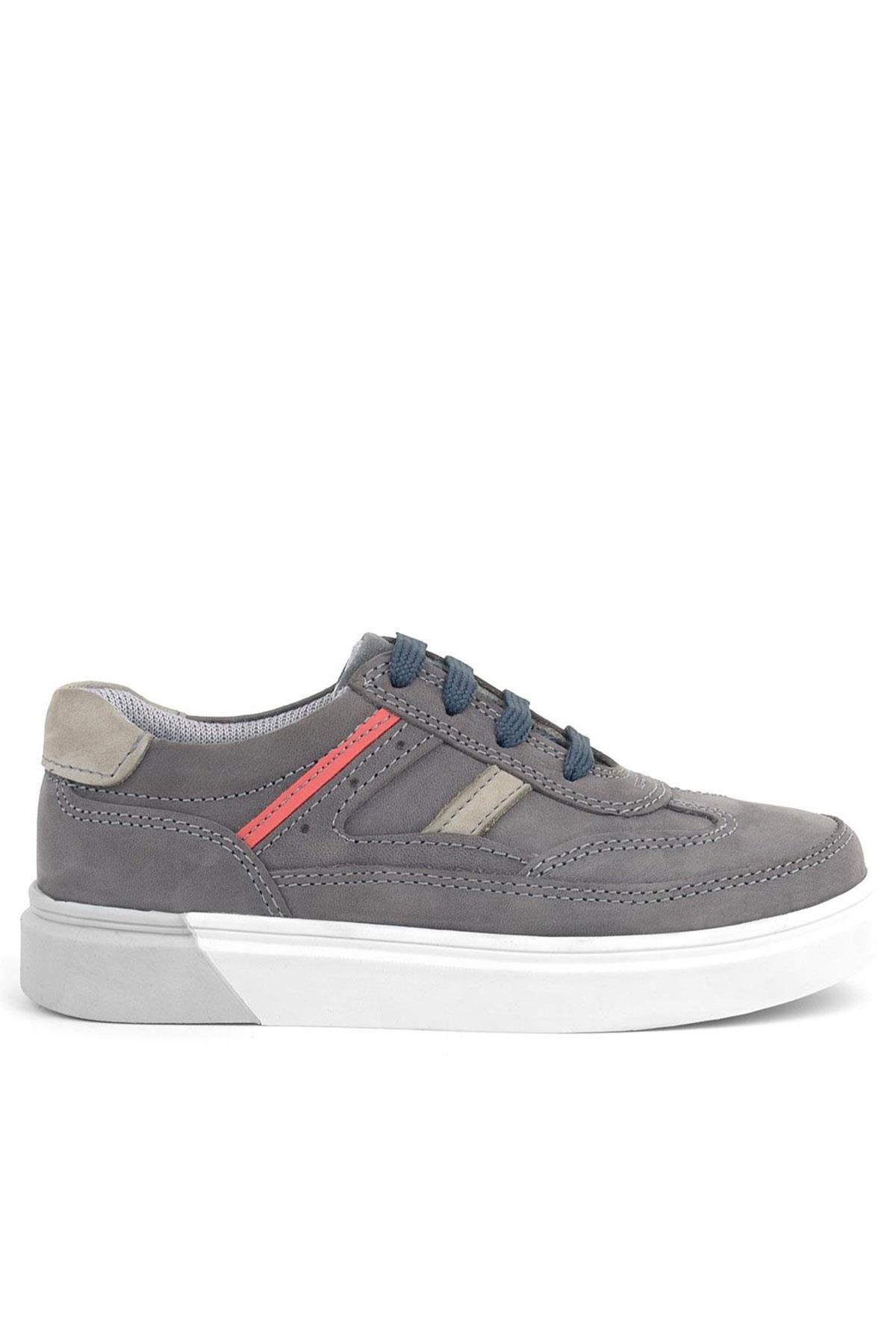 Rakerplus Gri Hakiki Deri Bağcıklı Erkek Çocuk Sneaker Ayakkabı