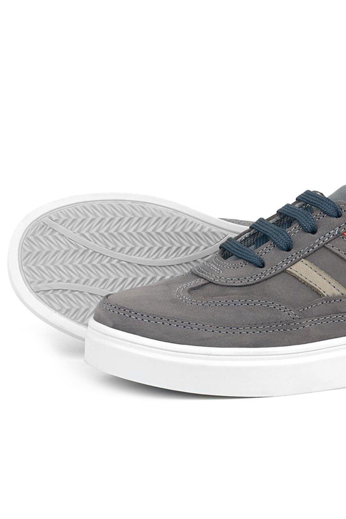 Rakerplus Gri Hakiki Deri Bağcıklı Erkek Çocuk Sneaker Ayakkabı