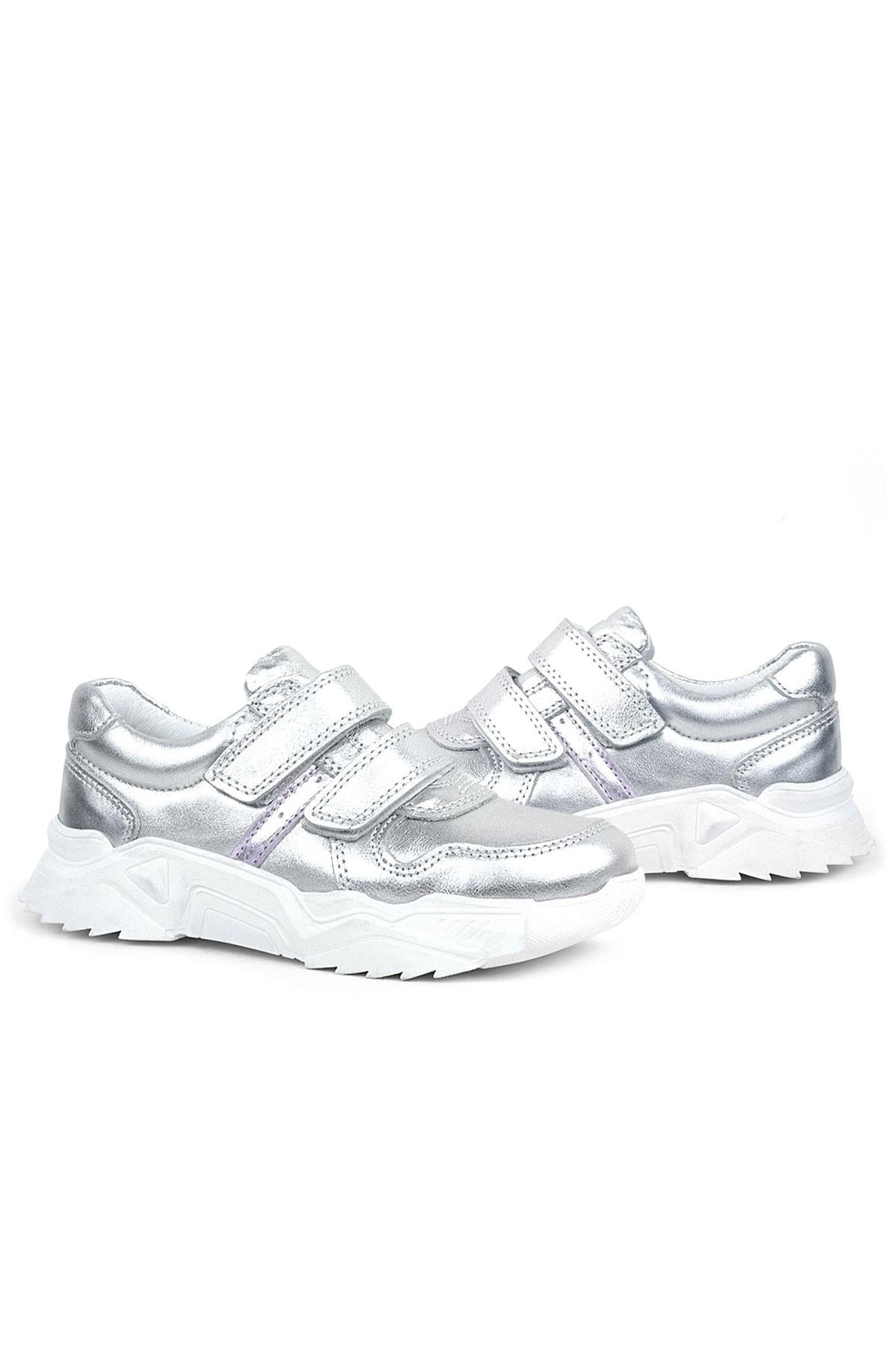 Rakerplus Hakiki Deri Gümüş Beyaz Tabanlı Kız Çocuk Sneakers Ayakkabı