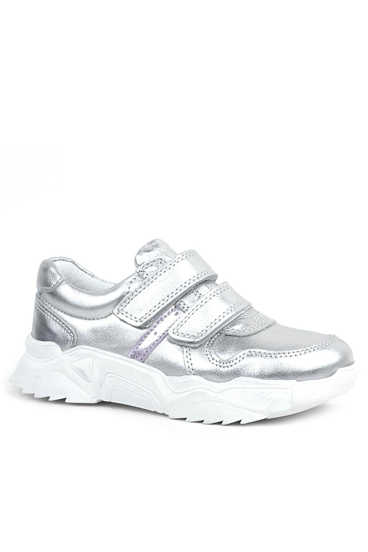 Rakerplus Hakiki Deri Gümüş Beyaz Tabanlı Kız Çocuk Sneakers Ayakkabı