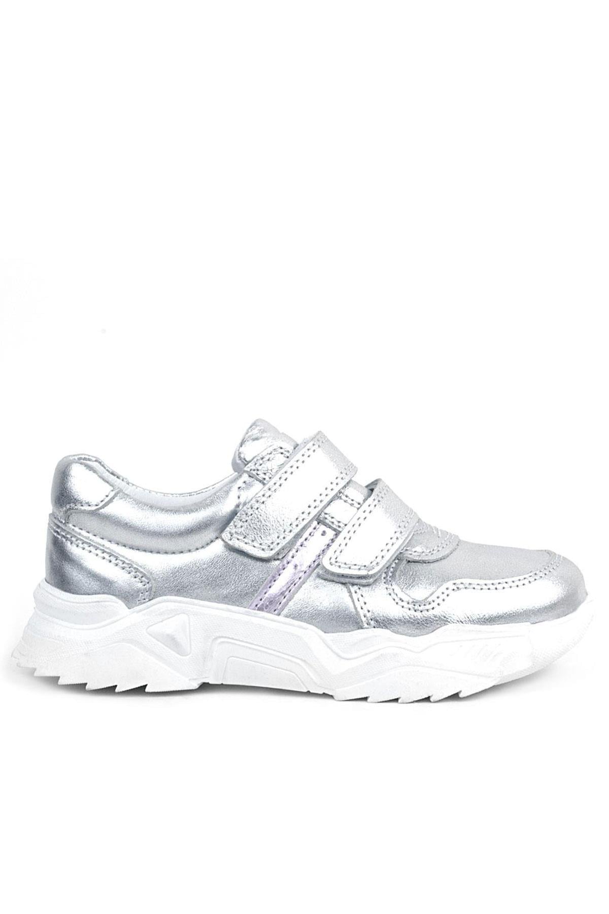 Rakerplus Hakiki Deri Gümüş Beyaz Tabanlı Kız Çocuk Sneakers Ayakkabı