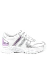 Rakerplus Hakiki Deri Gümüş Pembe Kalın Tabanlı Kız Çocuk Sneakers Ayakkabı