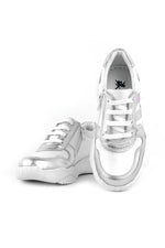 Rakerplus Hakiki Deri Gümüş Pembe Kalın Tabanlı Kız Çocuk Sneakers Ayakkabı