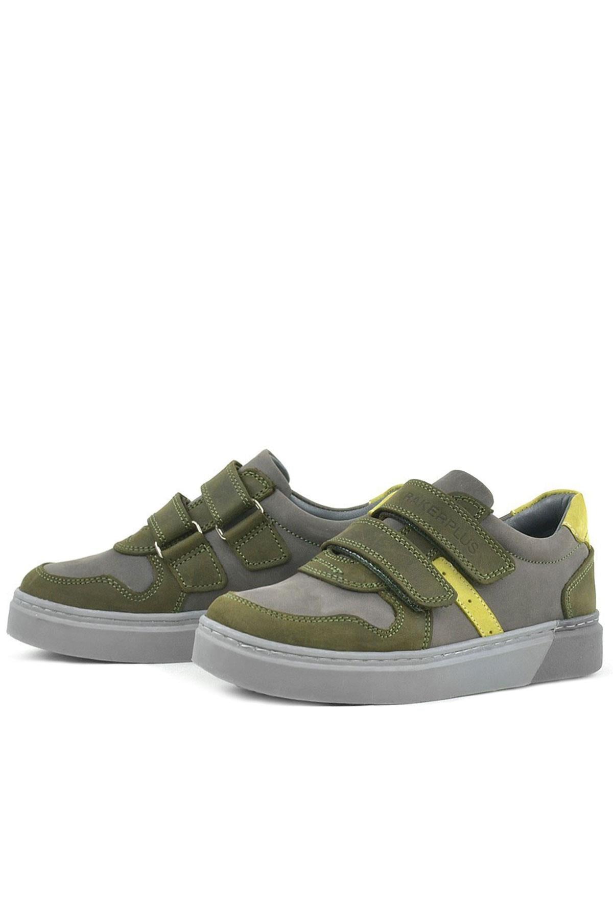 Rakerplus Hakiki Deri Haki Gri Cırtlı Erkek Çocuk Sneaker
