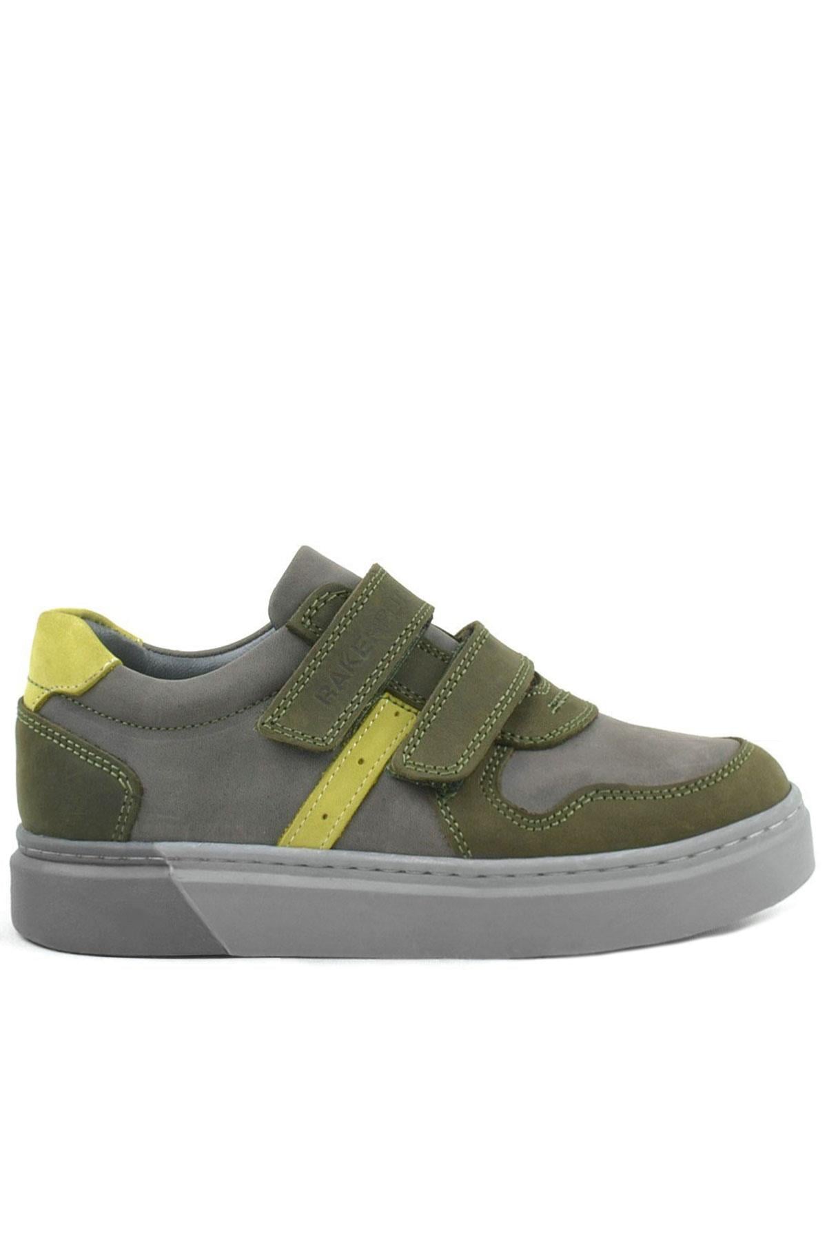 Rakerplus Hakiki Deri Haki Gri Cırtlı Erkek Çocuk Sneaker
