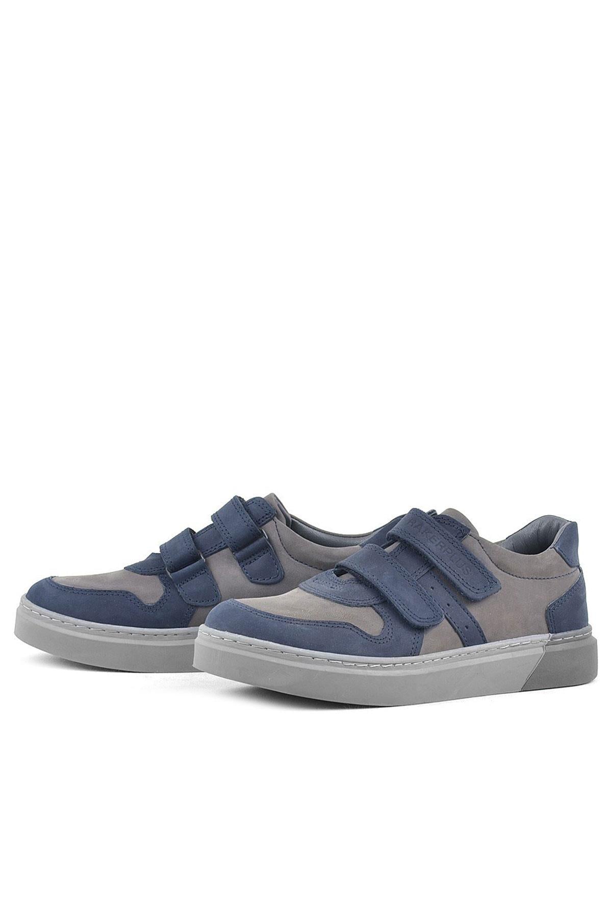Rakerplus Hakiki Deri Lacivert Cırtlı Erkek Çocuk Sneaker