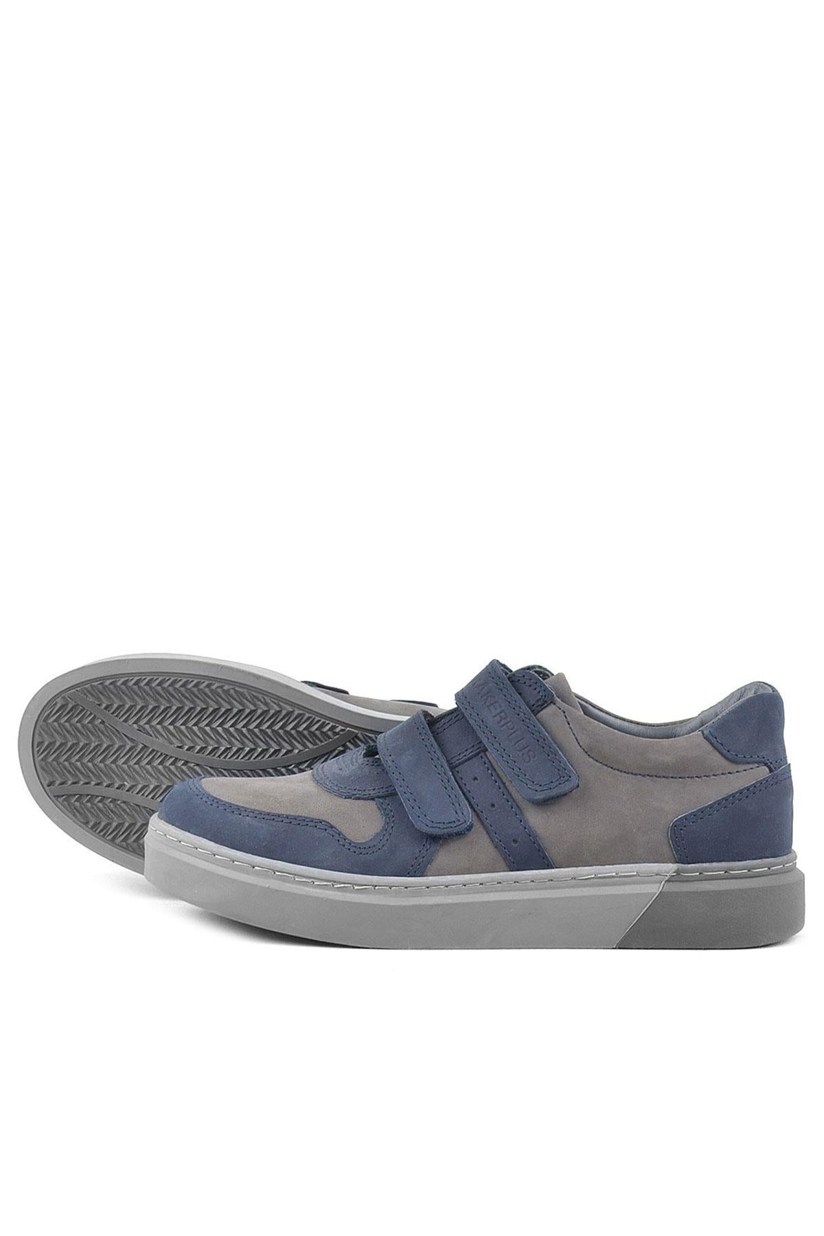 Rakerplus Hakiki Deri Lacivert Gri Cırtlı Erkek Çocuk Sneaker Ayakkabı