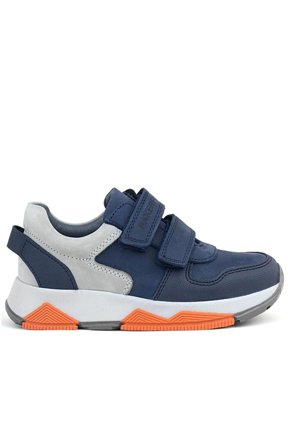 Rakerplus Hakiki Deri Lacivert Gri Çocuk Sneakers Spor Ayakkabı