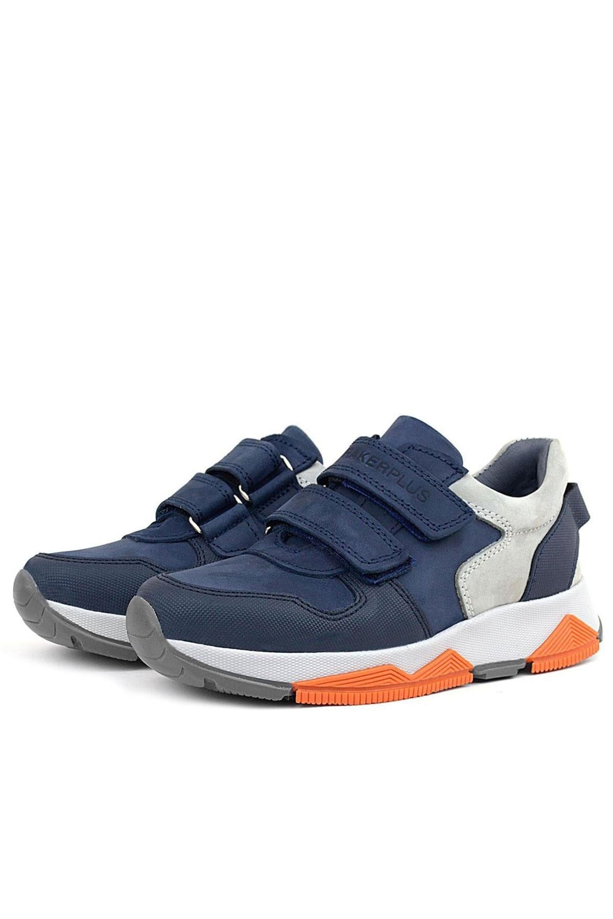 Rakerplus Hakiki Deri Lacivert Gri Çocuk Sneakers Spor Ayakkabı