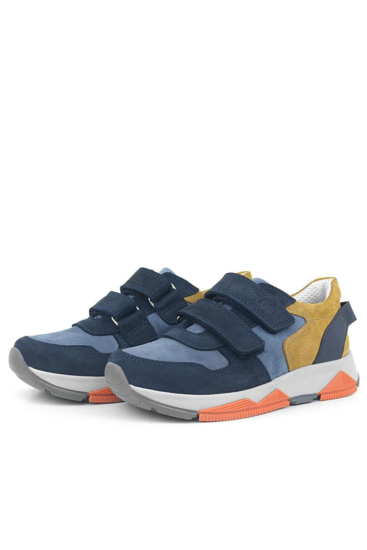 Rakerplus Hakiki Deri Lacivert Taba Çocuk Sneakers Spor Ayakkabı