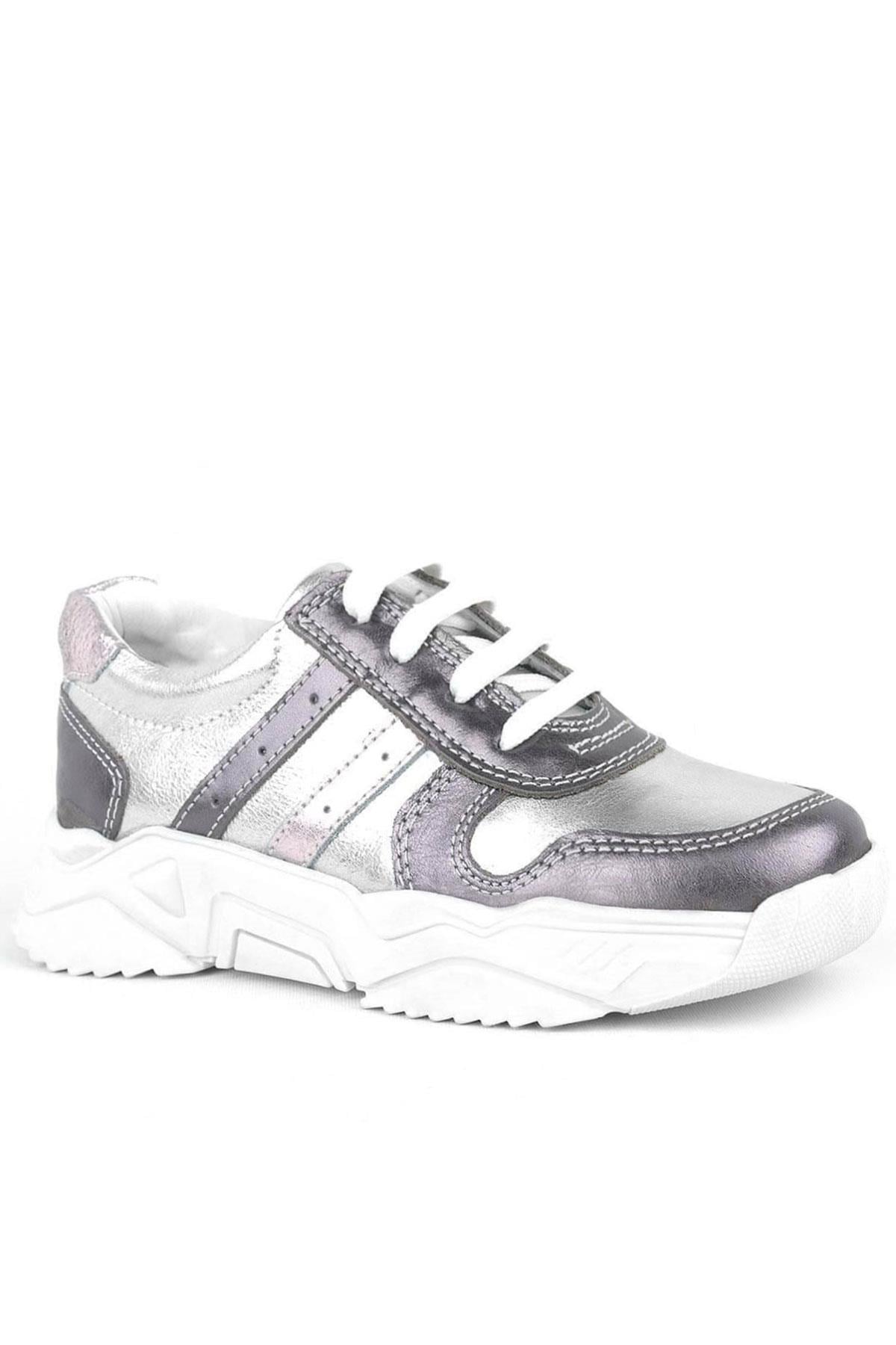 Rakerplus Hakiki Deri Platin Pembe Kalın Taban Kız Çocuk Sneakers Ayakkabı