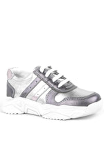 Rakerplus Hakiki Deri Platin Pembe Kalın Taban Kız Çocuk Sneakers Ayakkabı