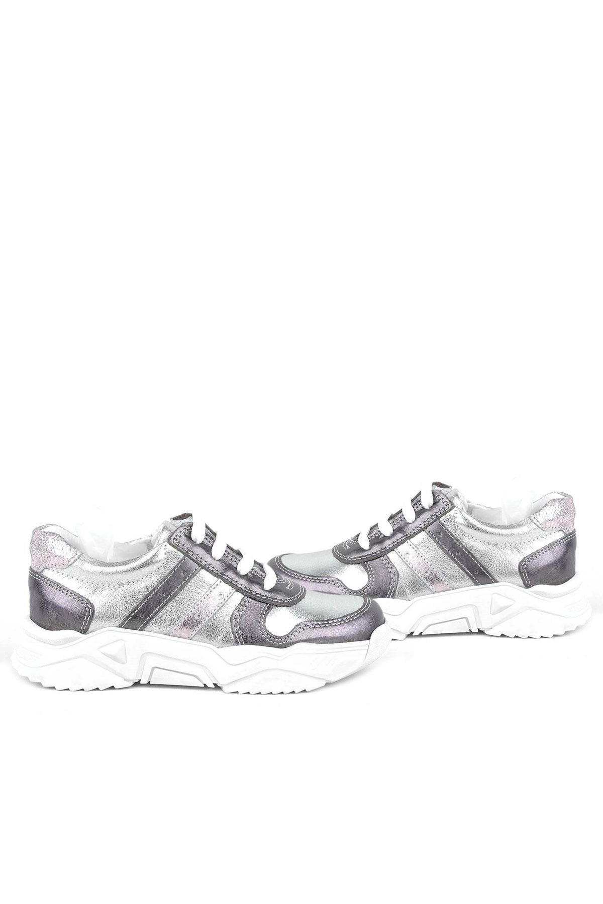 Rakerplus Hakiki Deri Platin Pembe Kalın Taban Kız Çocuk Sneakers Ayakkabı
