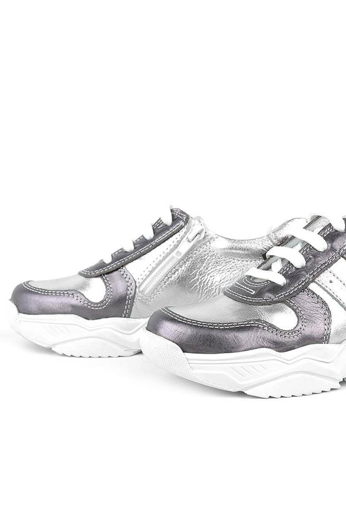 Rakerplus Hakiki Deri Platin Pembe Kalın Taban Kız Çocuk Sneakers Ayakkabı