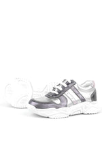 Rakerplus Hakiki Deri Platin Pembe Kalın Taban Kız Çocuk Sneakers Ayakkabı
