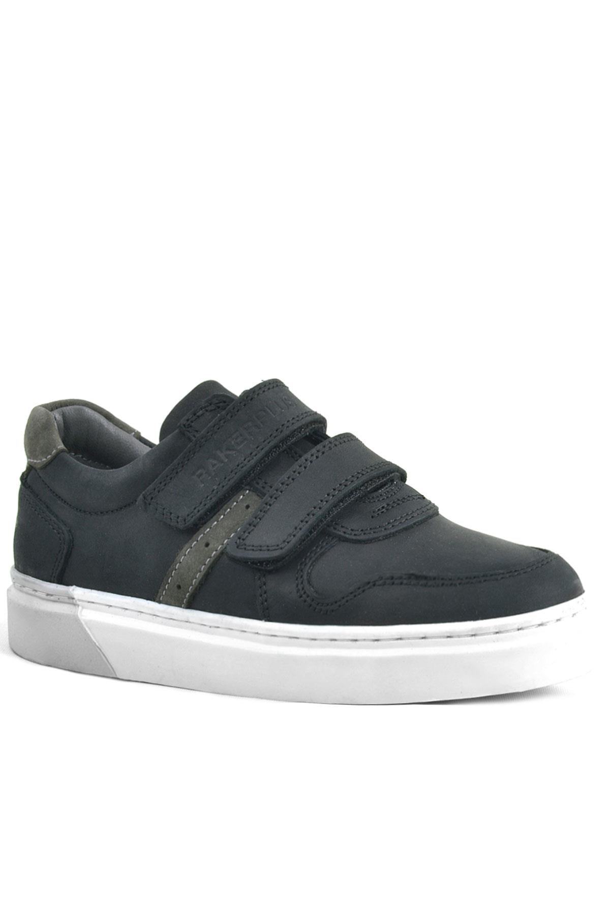 Rakerplus Hakiki Deri Siyah Cırtlı Erkek Çocuk Sneaker