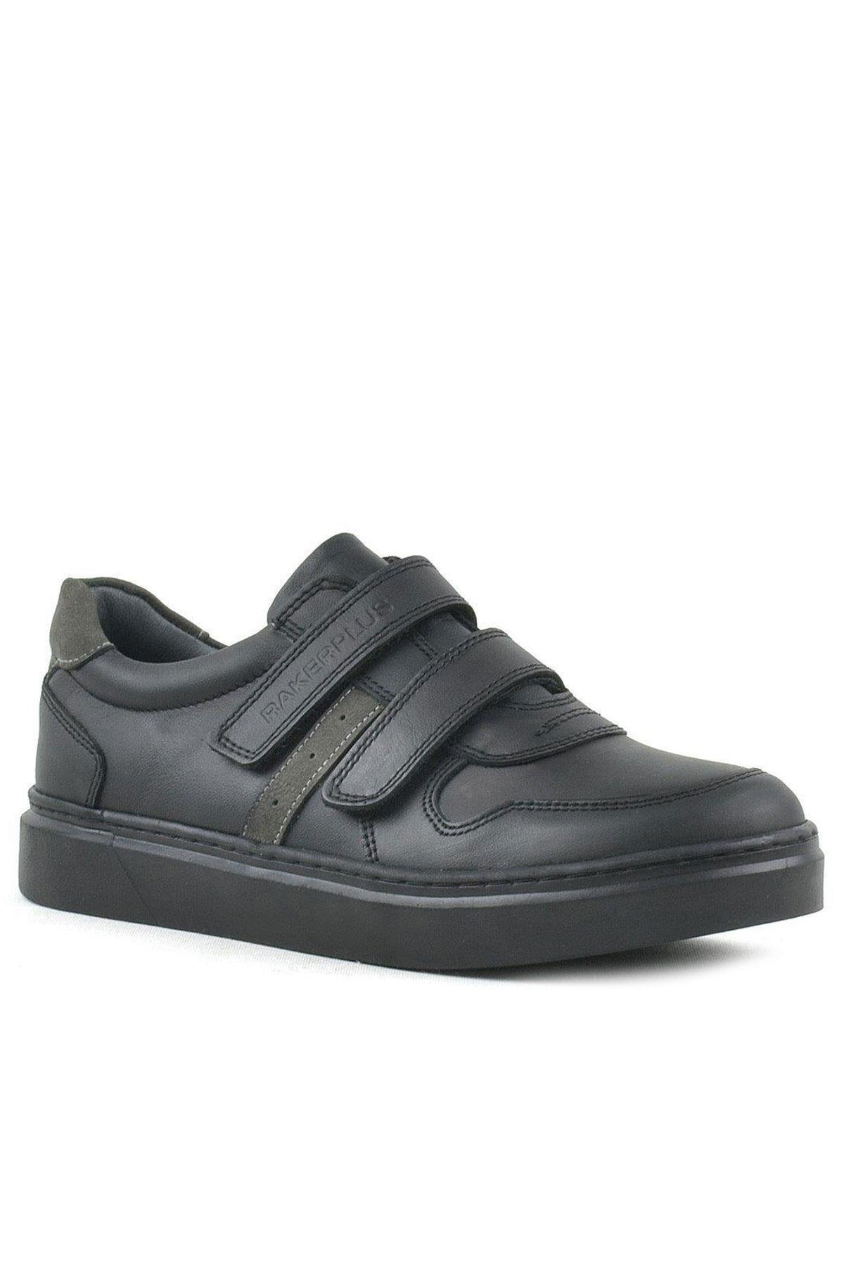 Rakerplus Hakiki Deri Siyah Cırtlı Erkek Çocuk Sneaker Ayakkabı