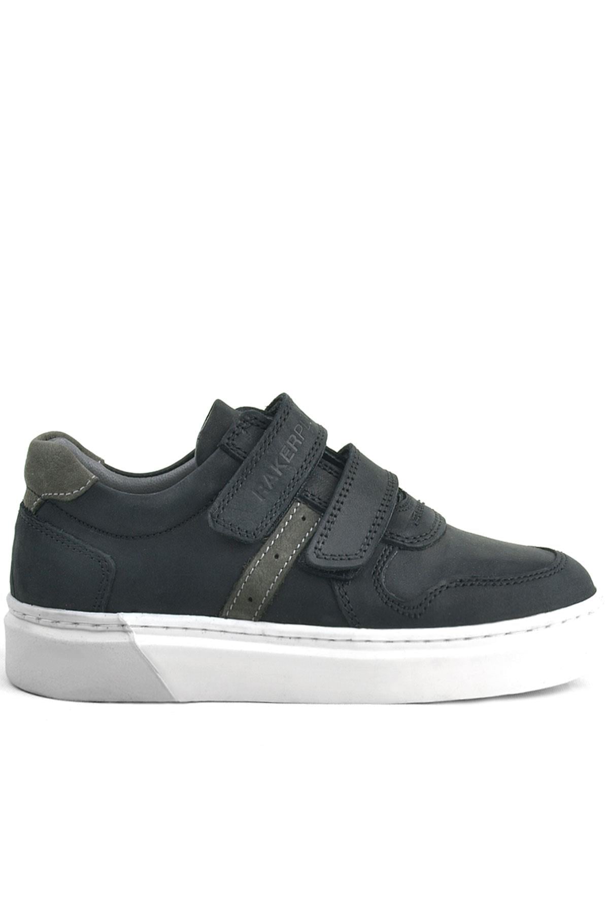 Rakerplus Hakiki Deri Siyah Cırtlı Erkek Çocuk Sneaker