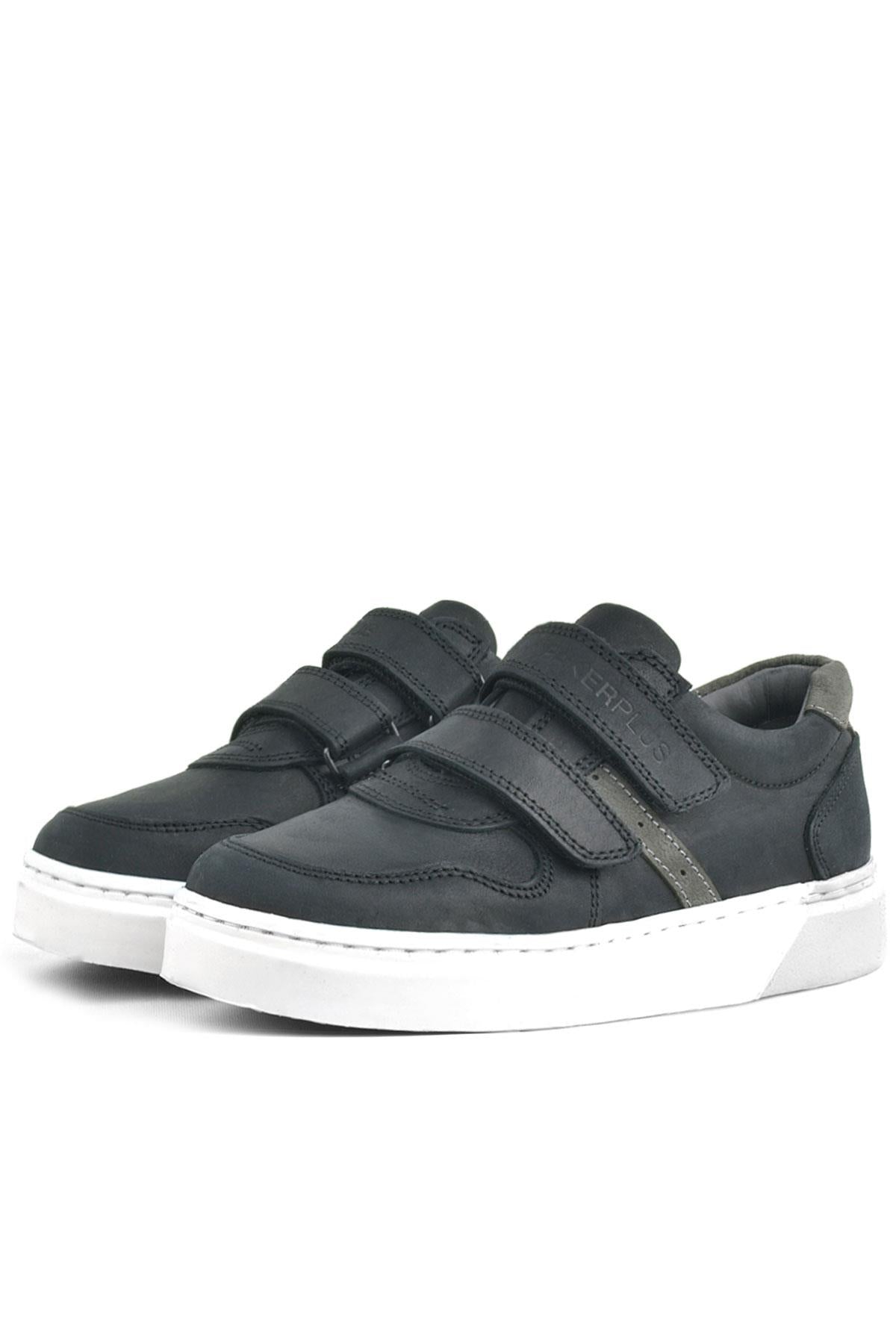 Rakerplus Hakiki Deri Siyah Cırtlı Erkek Çocuk Sneaker