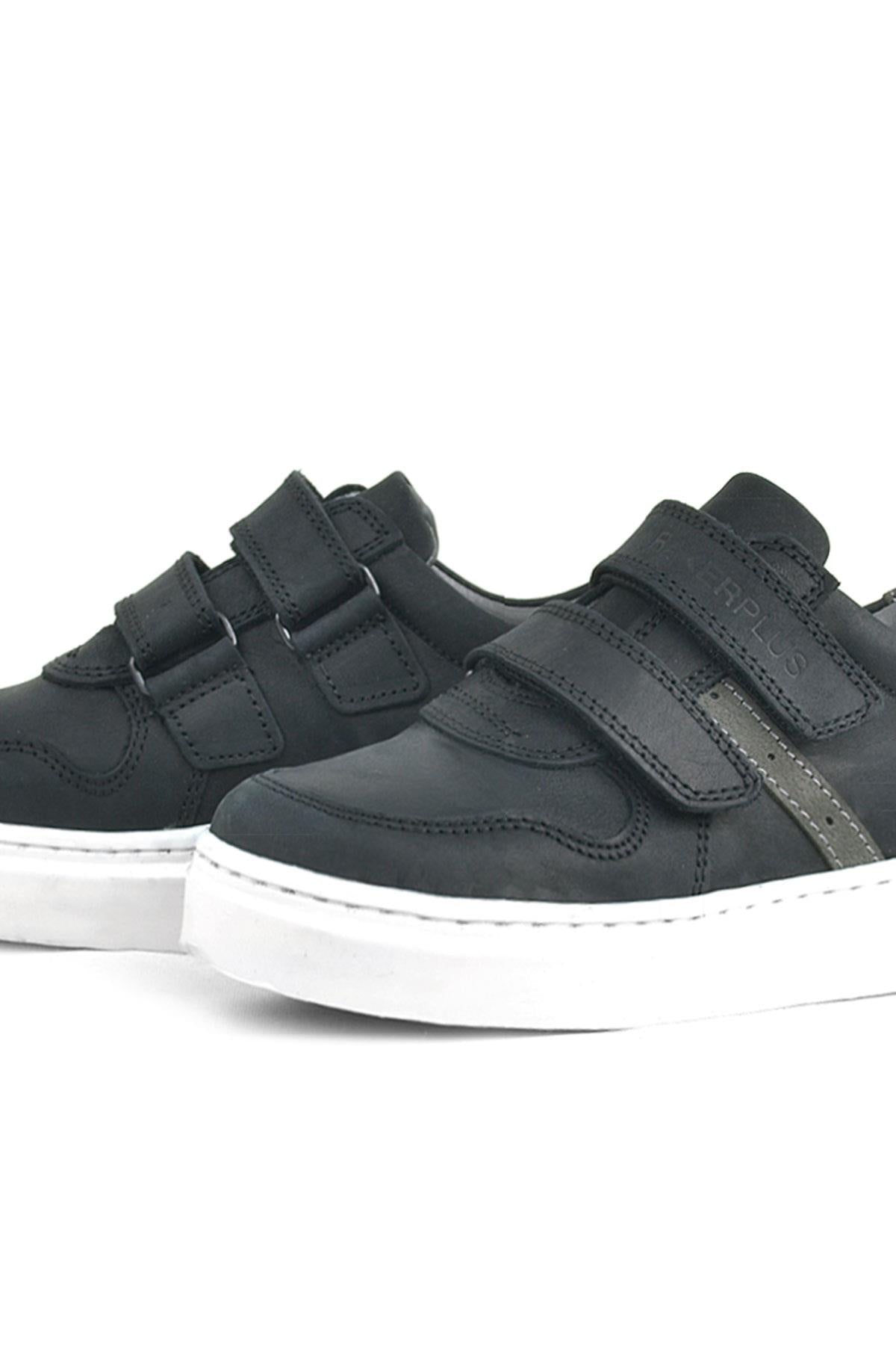 Rakerplus Hakiki Deri Siyah Cırtlı Erkek Çocuk Sneaker